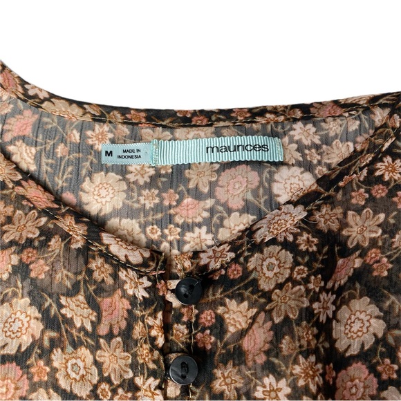 Maurice’s Vintage Boho Style Sheer Floral Blouse 3/4 Bell Sleeve Elastic Waist M - Picture 7 of 11